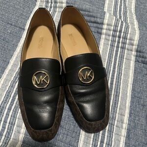 Michael Kors women’s Black & Brown MK Logo Leather Loafers
